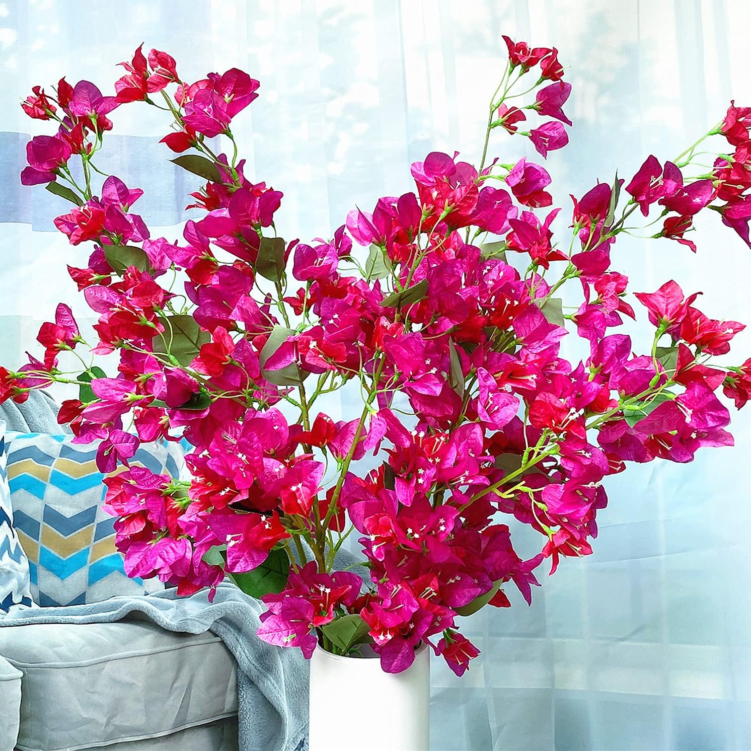 Artificial Flowers Silk Bougainvillea Branches Faux Artificial Bougainvillea Floral Stems Long Plant Branches 45" for Wedding Centerpieces, Table Runner, Home Decoration (White - Pack of 4pcs)