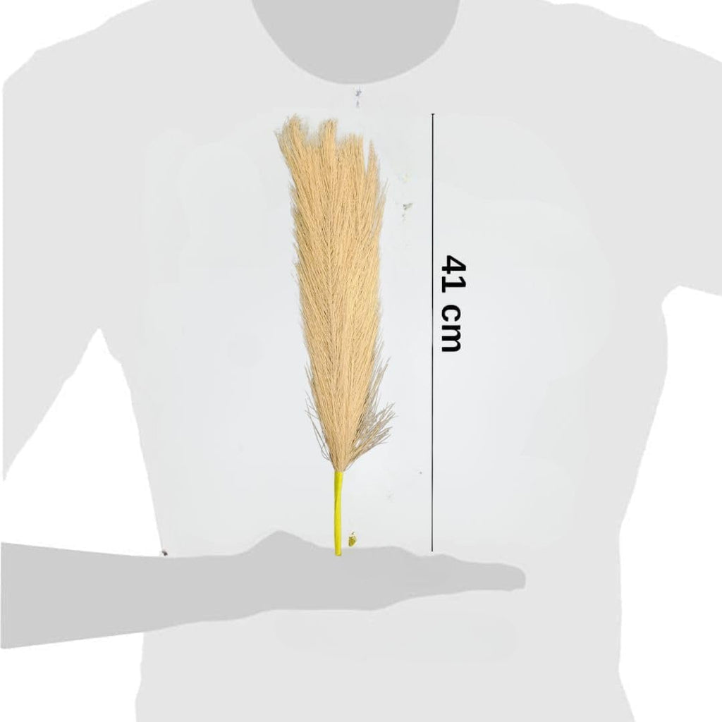 SATYAM KRAFT 3 Pcs Faux Pampas Grass Small Fluffy Artificial Flowers Fake Flower for Home, Office,Bedroom, Table Decoration and Craft Items Corner (Without Vase Pot) (Brown, Pack of 3)