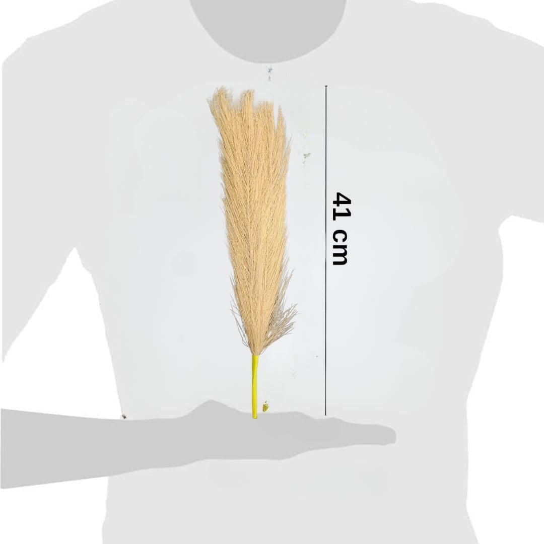 SATYAM KRAFT 3 Pcs Faux Pampas Grass Small Fluffy Artificial Flowers Fake Flower for Home, Office,Bedroom, Table Decoration and Craft Items Corner (Without Vase Pot) (Brown, Pack of 3)