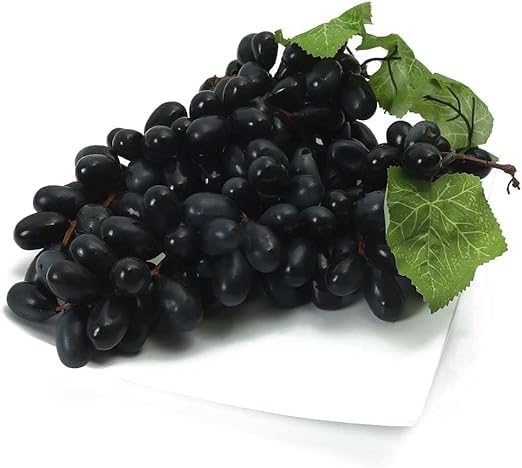 LATIFA HOME Artificial Grape With Leaves Lifelike Fake Fruit For Home Artificial Fruits and Vegetables (Black) 1 PIECE