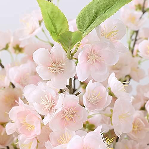 Sunm Boutique White Cherry Blossom Flowers, Artificial Cherry Blossom Decor Faux Cherry Blossom Branches Vase Arrangements for Wedding Home Party Kitchen Decor, Set of 3