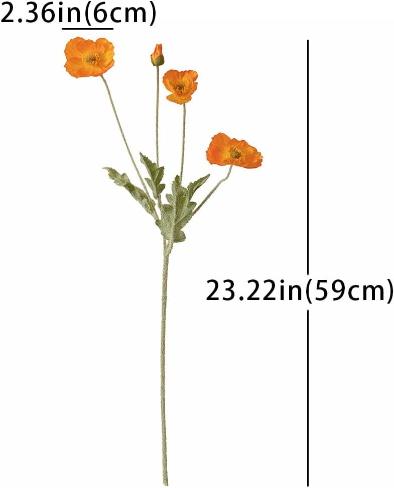 DUYONE Artificial Flowers 6 Stems Poppy Silk Bouquet,for Wedding, Home, Party Decoration,Table Centerpiece Arrangement(Orange Pink 6pcs)