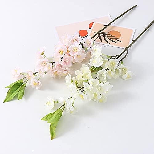 Sunm Boutique White Cherry Blossom Flowers, Artificial Cherry Blossom Decor Faux Cherry Blossom Branches Vase Arrangements for Wedding Home Party Kitchen Decor, Set of 3