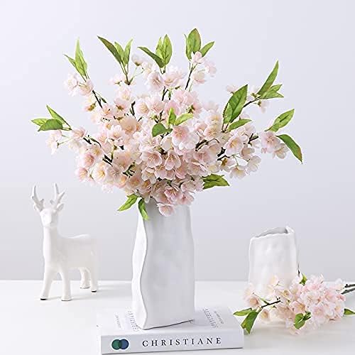 Sunm Boutique White Cherry Blossom Flowers, Artificial Cherry Blossom Decor Faux Cherry Blossom Branches Vase Arrangements for Wedding Home Party Kitchen Decor, Set of 3