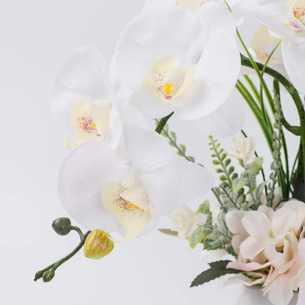LESING Artificial Flowers Ochids Plants Fake Orchid in Pot Artificial Flowers with Vase Orquidea Faux Orchid for Home Indoor Decoration (Style 2,White Vase)