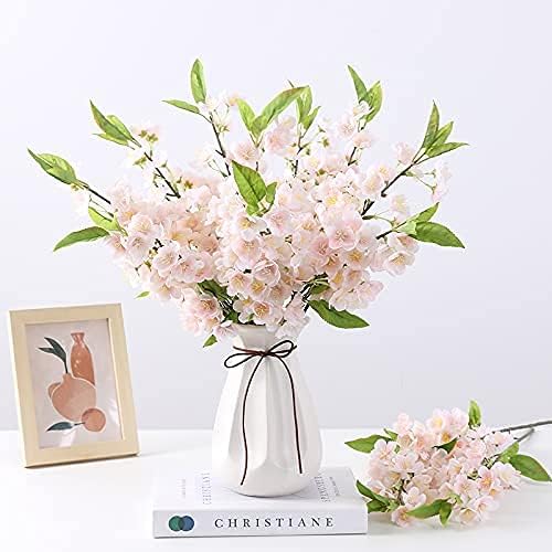 Sunm Boutique White Cherry Blossom Flowers, Artificial Cherry Blossom Decor Faux Cherry Blossom Branches Vase Arrangements for Wedding Home Party Kitchen Decor, Set of 3