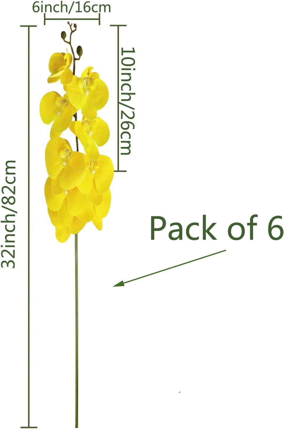 FagusHome 32" Artificial Phalaenopsis Flowers 6 Pcs with 4 Bundles Leaves Artificial Orchid Flowers Stem Plants for Home Décor (6Pcs)