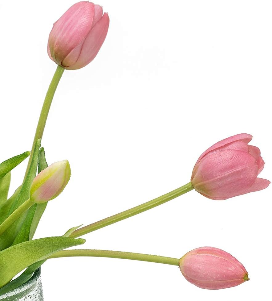 DUYONE 15pcs Artificial Tulips Flowers, Real Touch Latex Bouquet, Fake Tulips for Office Wedding Party Home Kitchen Garden Decoration(White,15pcs)