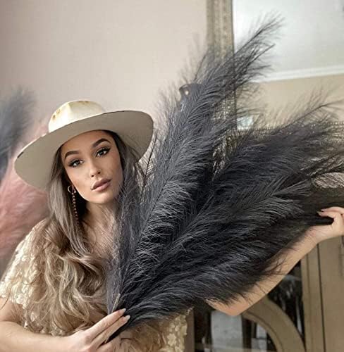 VOULUX Extra Large Tall Blue Fake Faux Artificial Pampas Grass Large Fluffy x3 115cm Stems x18 Decorative Artificial Flora Feathers For Floor Vases Tall Blue Plant Flowers Long Pampas Grass