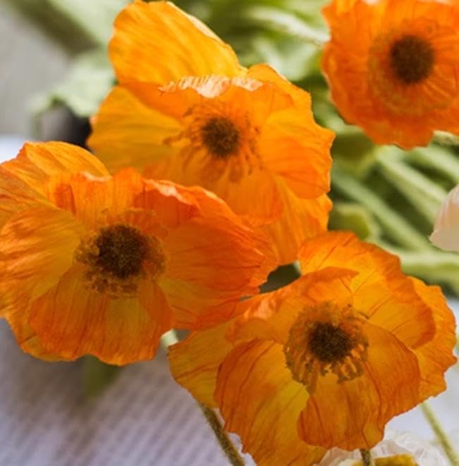 DUYONE Artificial Flowers 6 Stems Poppy Silk Bouquet,for Wedding, Home, Party Decoration,Table Centerpiece Arrangement(Orange Pink 6pcs)