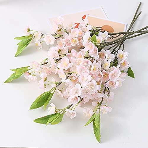 Sunm Boutique White Cherry Blossom Flowers, Artificial Cherry Blossom Decor Faux Cherry Blossom Branches Vase Arrangements for Wedding Home Party Kitchen Decor, Set of 3