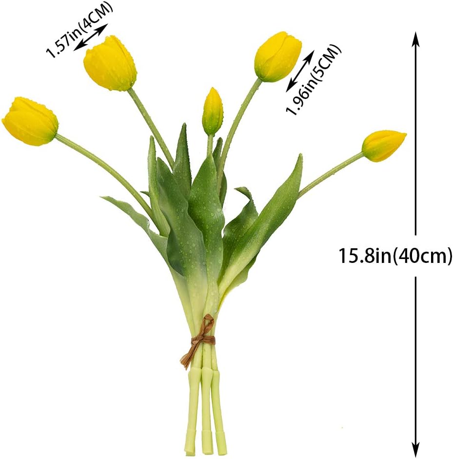 DUYONE 15pcs Artificial Tulips Flowers, Real Touch Latex Bouquet, Fake Tulips for Office Wedding Party Home Kitchen Garden Decoration(White,15pcs)