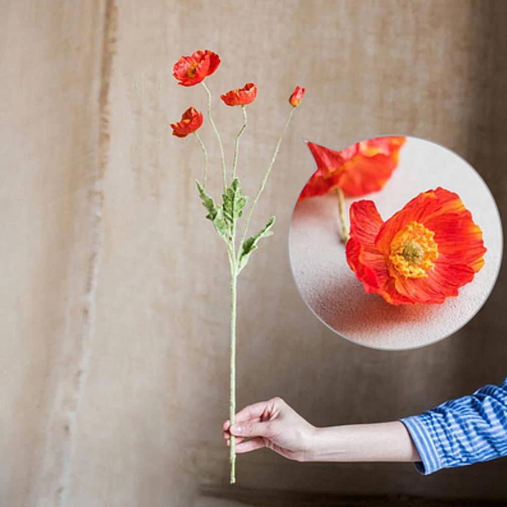DUYONE Artificial Flowers 6 Stems Poppy Silk Bouquet,for Wedding, Home, Party Decoration,Table Centerpiece Arrangement(Orange Pink 6pcs)