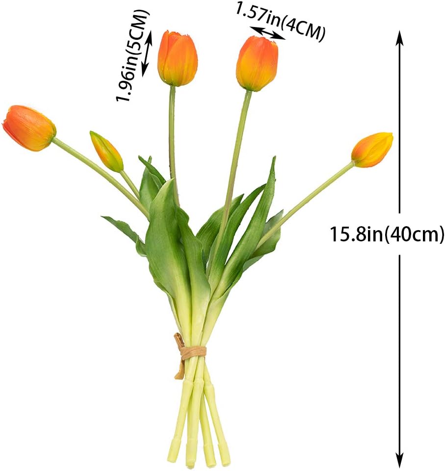 DUYONE 15pcs Artificial Tulips Flowers, Real Touch Latex Bouquet, Fake Tulips for Office Wedding Party Home Kitchen Garden Decoration(White,15pcs)