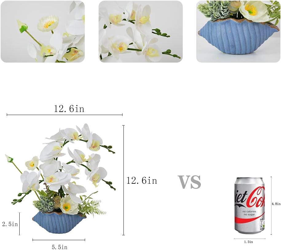 LESING Artificial Orchid Flower with Vase, White Orchid Bonsai Faux Orchid Phalaenopsis Plant Pot Arrangements for Home Decoration (White,Gold Vase)