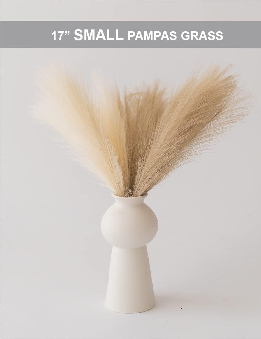 ChagoArt 6 Stems 17" Taupe Faux Pampas Grass - Boho Chic Rustic Artificial Plant