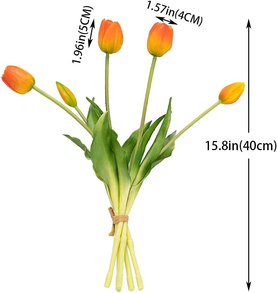 DUYONE 15pcs Artificial Tulips Flowers, Real Touch Latex Bouquet, Fake Tulips for Office Wedding Party Home Kitchen Garden Decoration(White,15pcs)