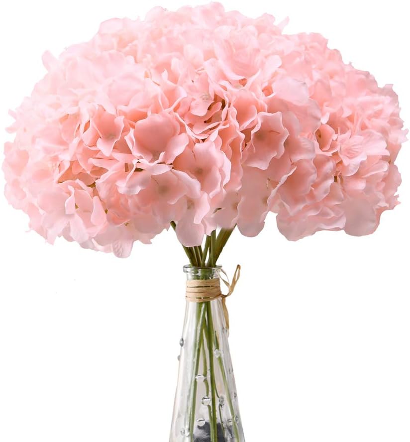 AVIVIHO Dusty Pink Hydrangea Artificial Flowers Pack of 10 Fake Hydrangeas Heads Full Faux Hydrangea Silk Flowers with Stems for Wedding Home Party Centerpieces Shop Baby Shower Decoration