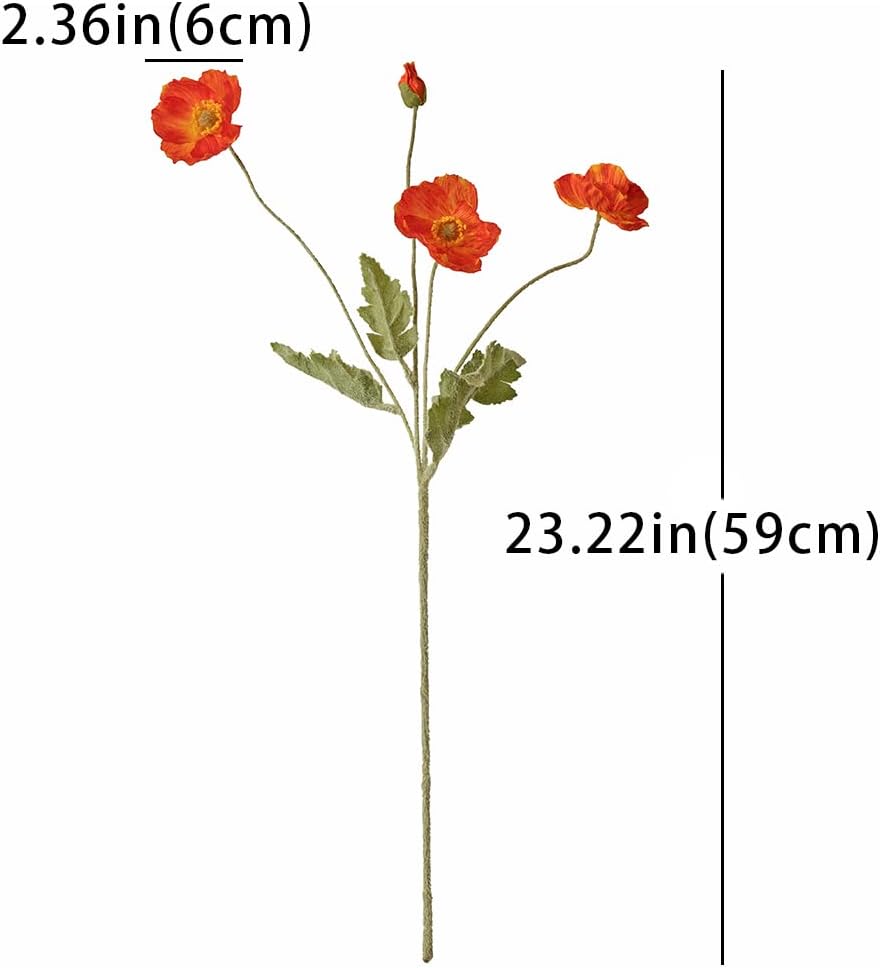 DUYONE Artificial Flowers 6 Stems Poppy Silk Bouquet,for Wedding, Home, Party Decoration,Table Centerpiece Arrangement(Orange Pink 6pcs)