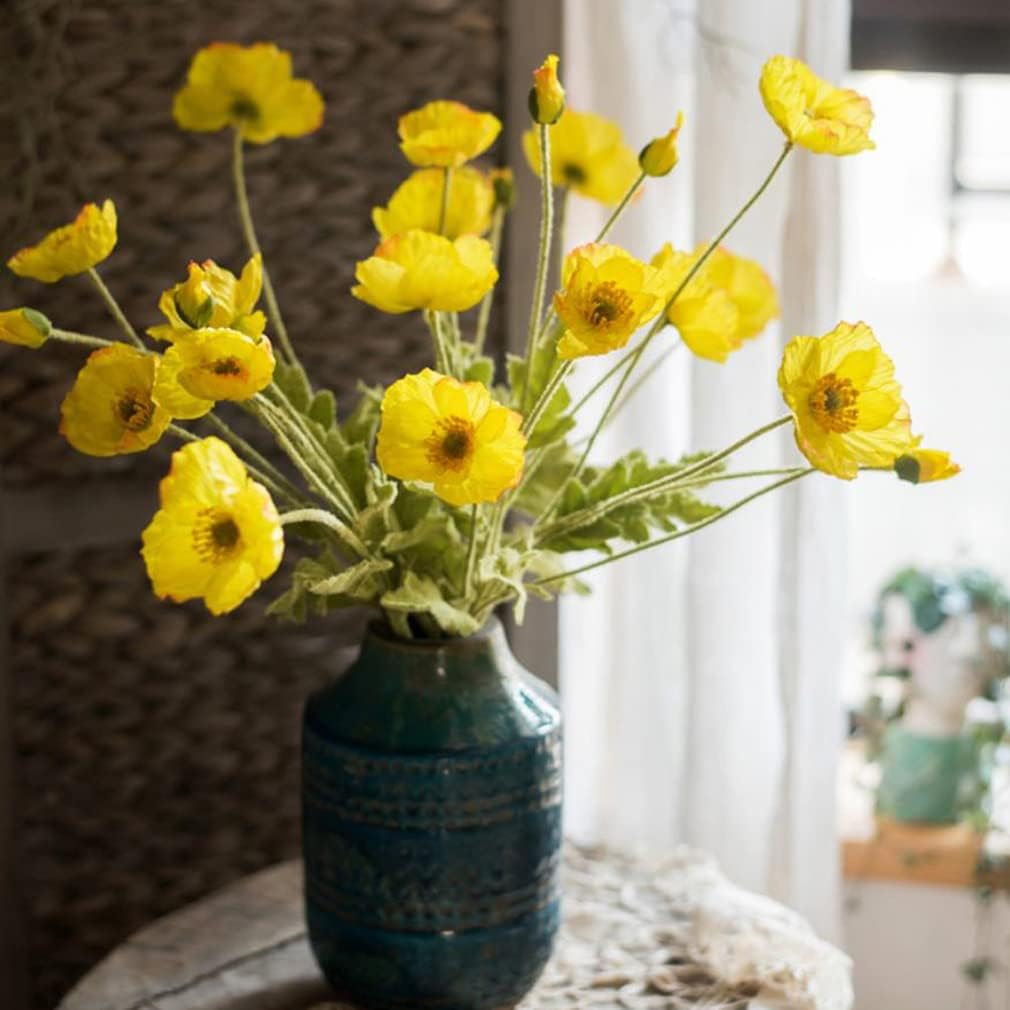 DUYONE Artificial Flowers 6 Stems Poppy Silk Bouquet,for Wedding, Home, Party Decoration,Table Centerpiece Arrangement(Orange Pink 6pcs)