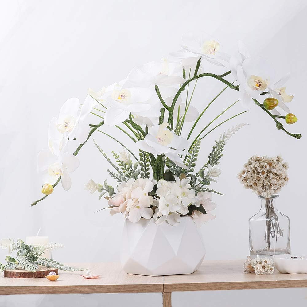 LESING Artificial Flowers Ochids Plants Fake Orchid in Pot Artificial Flowers with Vase Orquidea Faux Orchid for Home Indoor Decoration (Style 2,White Vase)