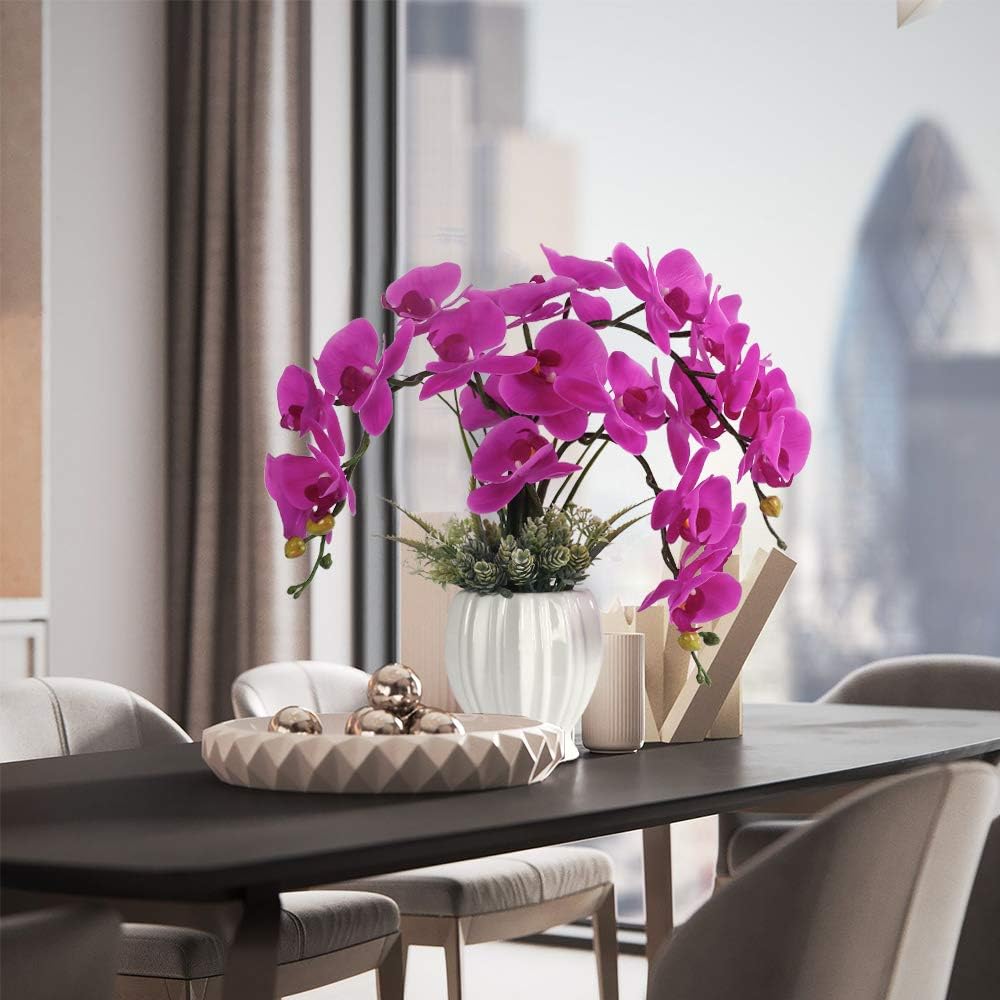 LESING Artificial Flowers Ochids Plants Fake Orchid in Pot Artificial Flowers with Vase Orquidea Faux Orchid for Home Indoor Decoration (Style 2,White Vase)