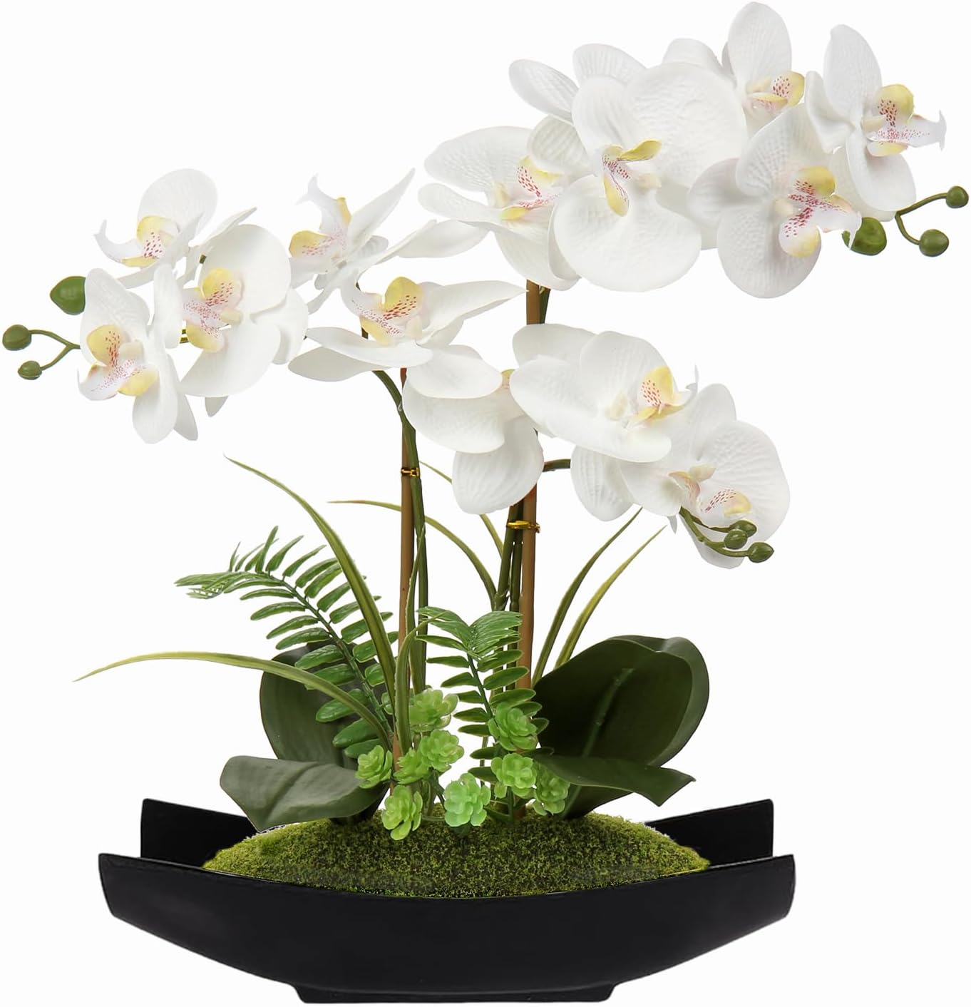 Briful Artificial Orchid, Faux Phalaenopsis Orchid Silk Flower Arrangement Tall Fake Orchid Flowers Plant Ceramics Pot Arrangements for Home Table Office Party Table Decor (Orchid #05)