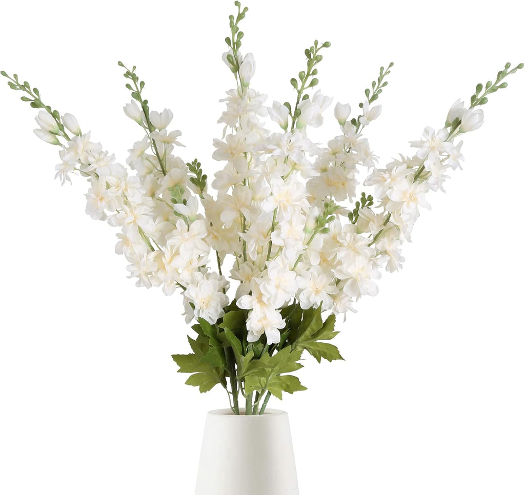 INSUNSIX Blue Silk Flowers 6PCS Real Touch Delphinium Artificial Flowers Blue Larkspur Faux Flowers Realistic Tall Flowers for Vase Wedding Centerpieces for Tables Home Decor (Blue)