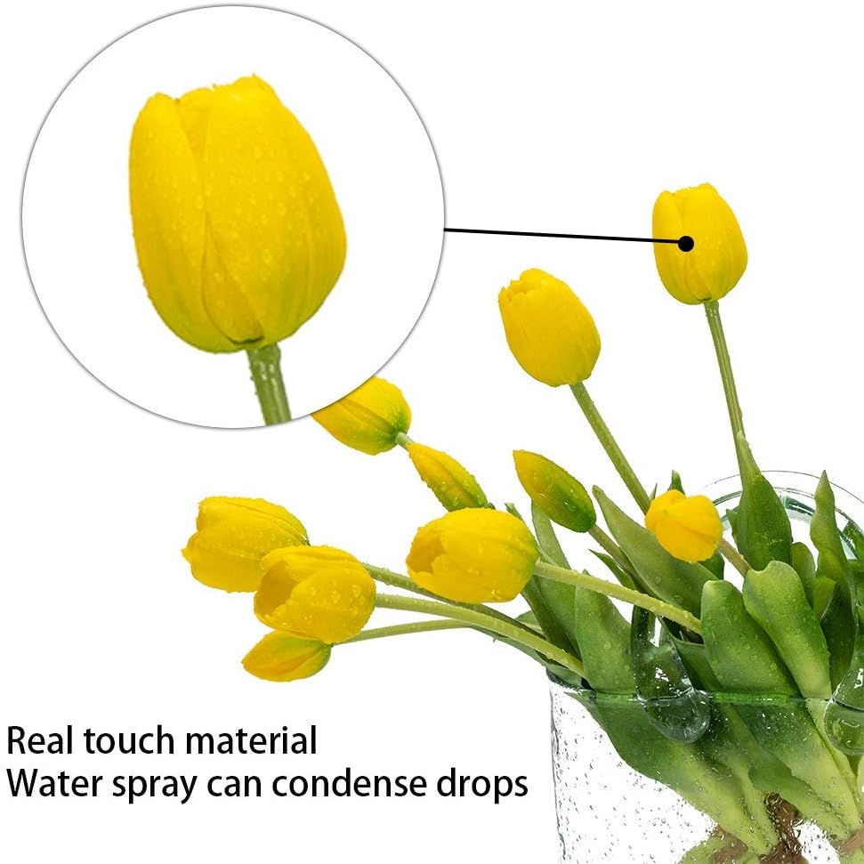 DUYONE 15pcs Artificial Tulips Flowers, Real Touch Latex Bouquet, Fake Tulips for Office Wedding Party Home Kitchen Garden Decoration(White,15pcs)