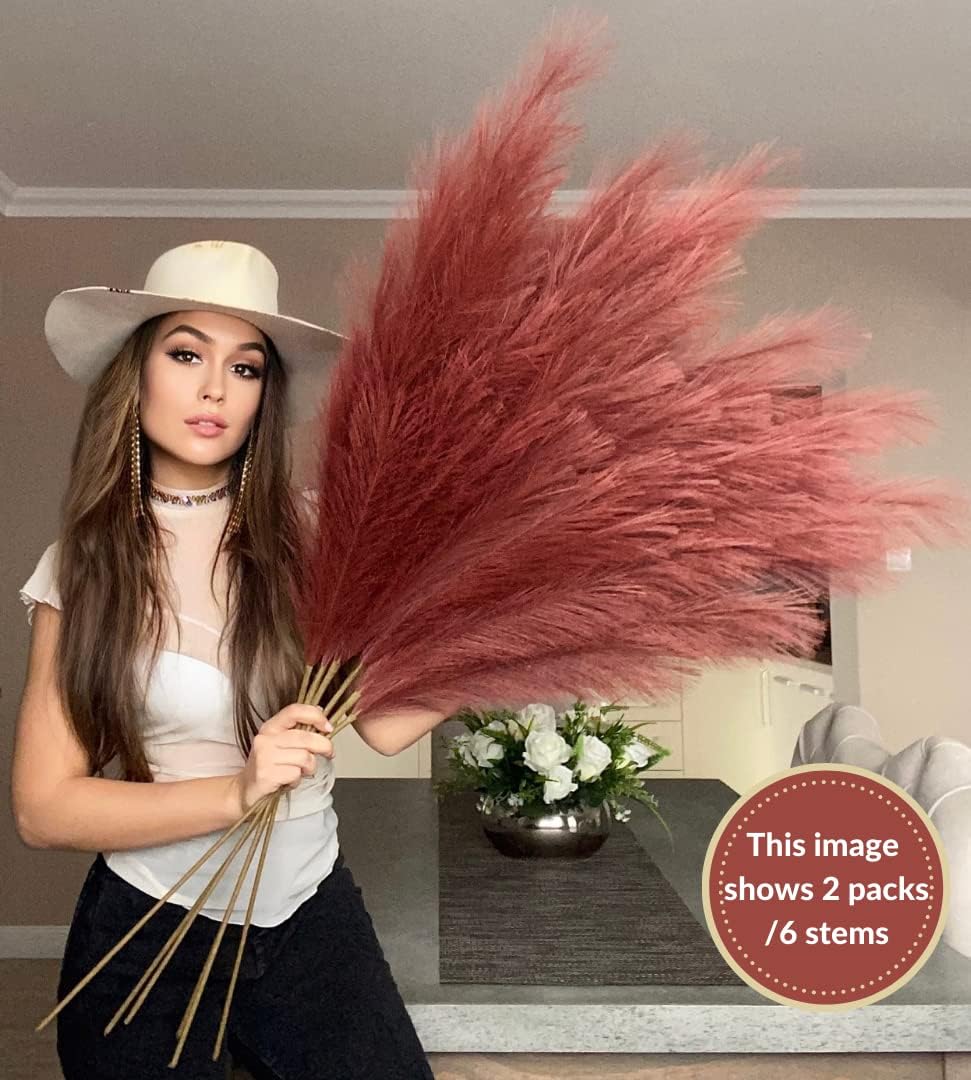 VOULUX Extra Large Tall Blue Fake Faux Artificial Pampas Grass Large Fluffy x3 115cm Stems x18 Decorative Artificial Flora Feathers For Floor Vases Tall Blue Plant Flowers Long Pampas Grass