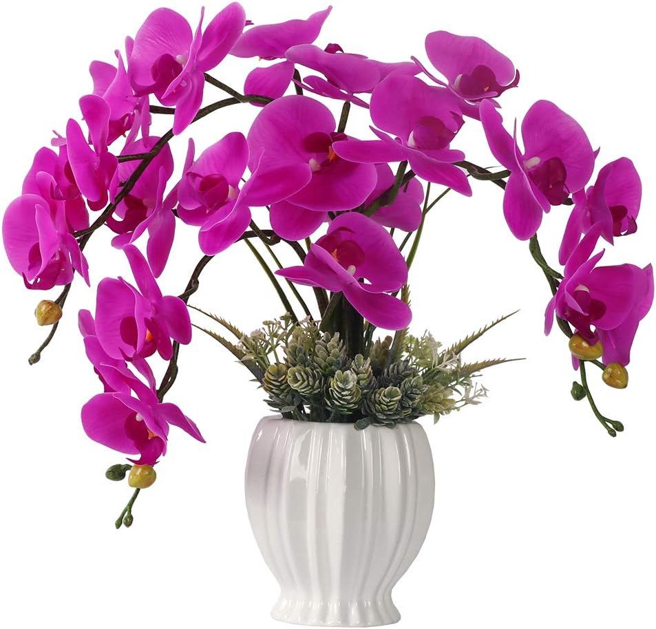 LESING Artificial Flowers Ochids Plants Fake Orchid in Pot Artificial Flowers with Vase Orquidea Faux Orchid for Home Indoor Decoration (Style 2,White Vase)