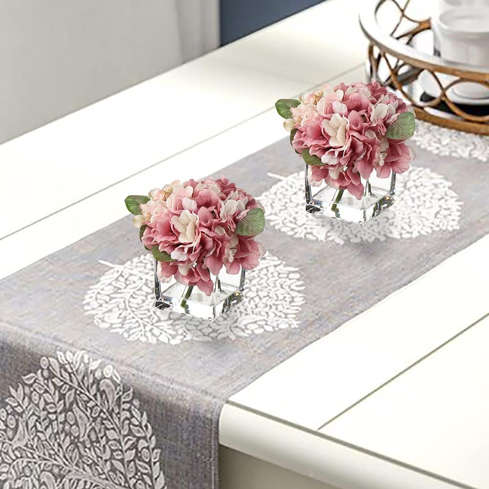 Cream Hydrangea & Peony Faux Silk Flowers - Artificial Floral Arrangements with Vase for Home Office Table Shelf Decor