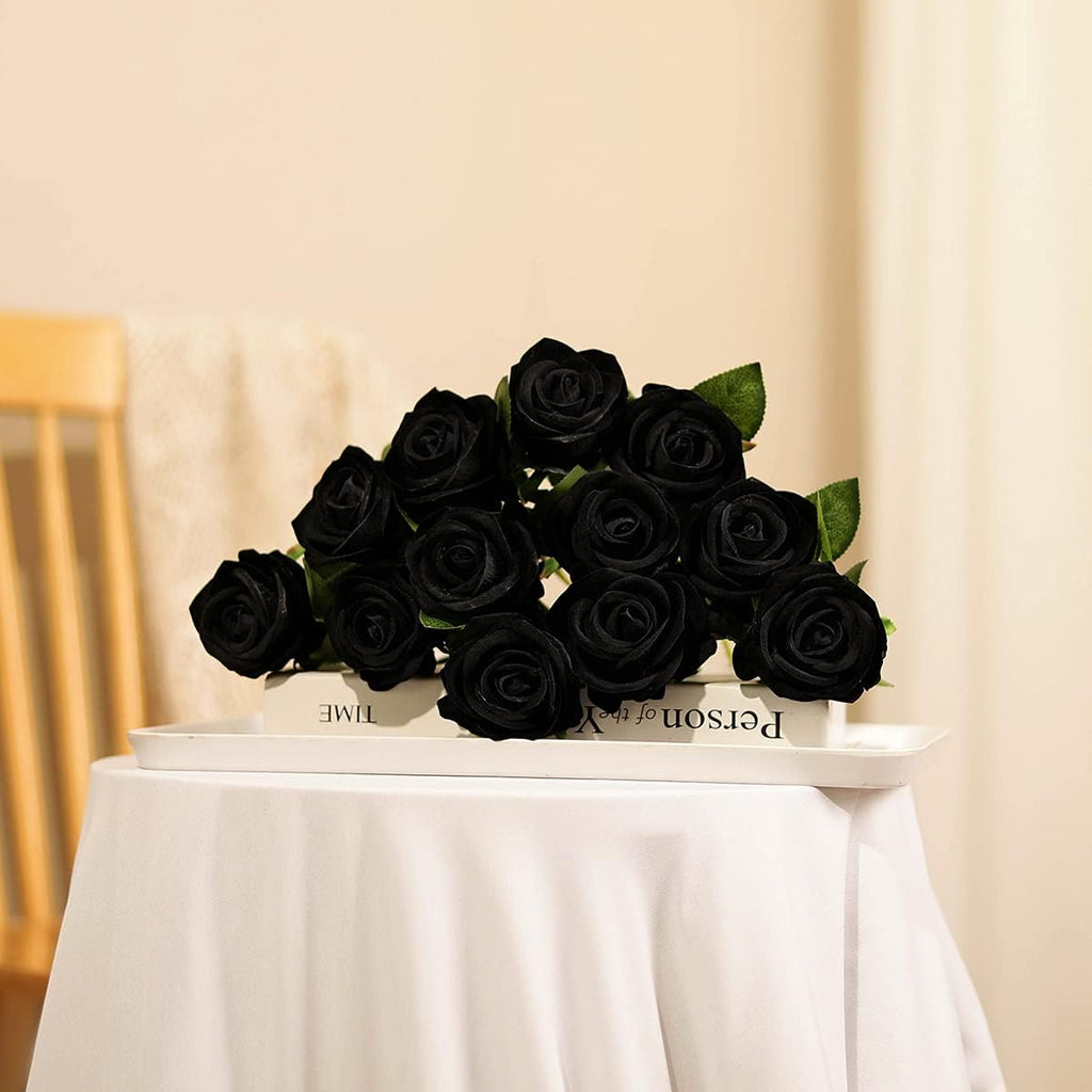 Luyue 10 Pack Artificial Velvet Roses Fake Red Rose Silk Flowers with Stem Floral Gift for Wedding Arrangement Party Home Decor-Red