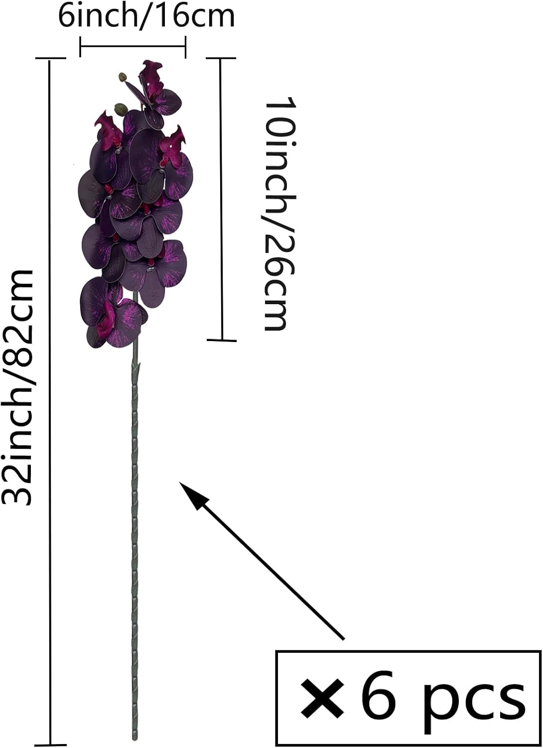 FagusHome 32" Artificial Phalaenopsis Flowers 6 Pcs with 4 Bundles Leaves Artificial Orchid Flowers Stem Plants for Home Décor (6Pcs)