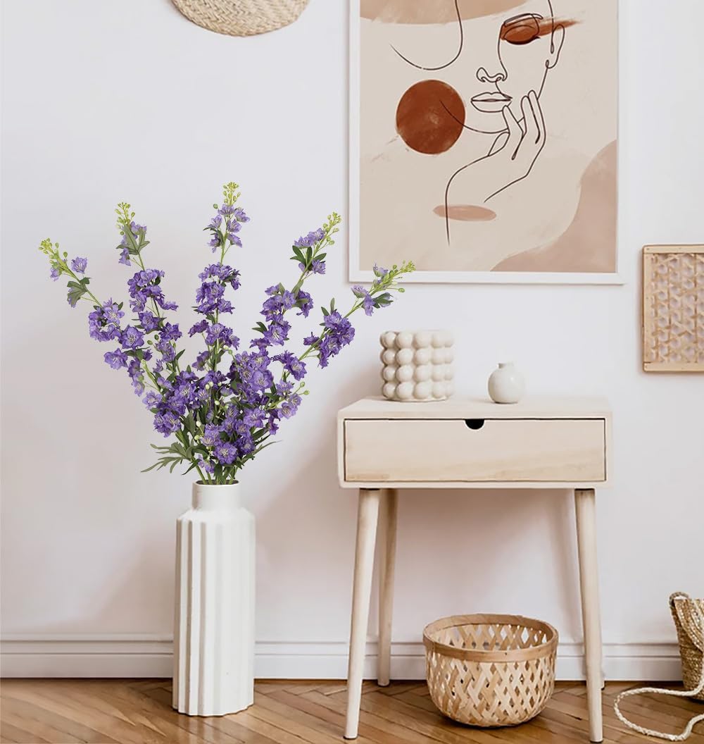 IPOPU Champagne Artificial Delphinium Flowers 33.5" Long Stem Artificial Flowers Fake Flowers for Wedding Centerpieces for Home Tables Party Decor（Champagne）