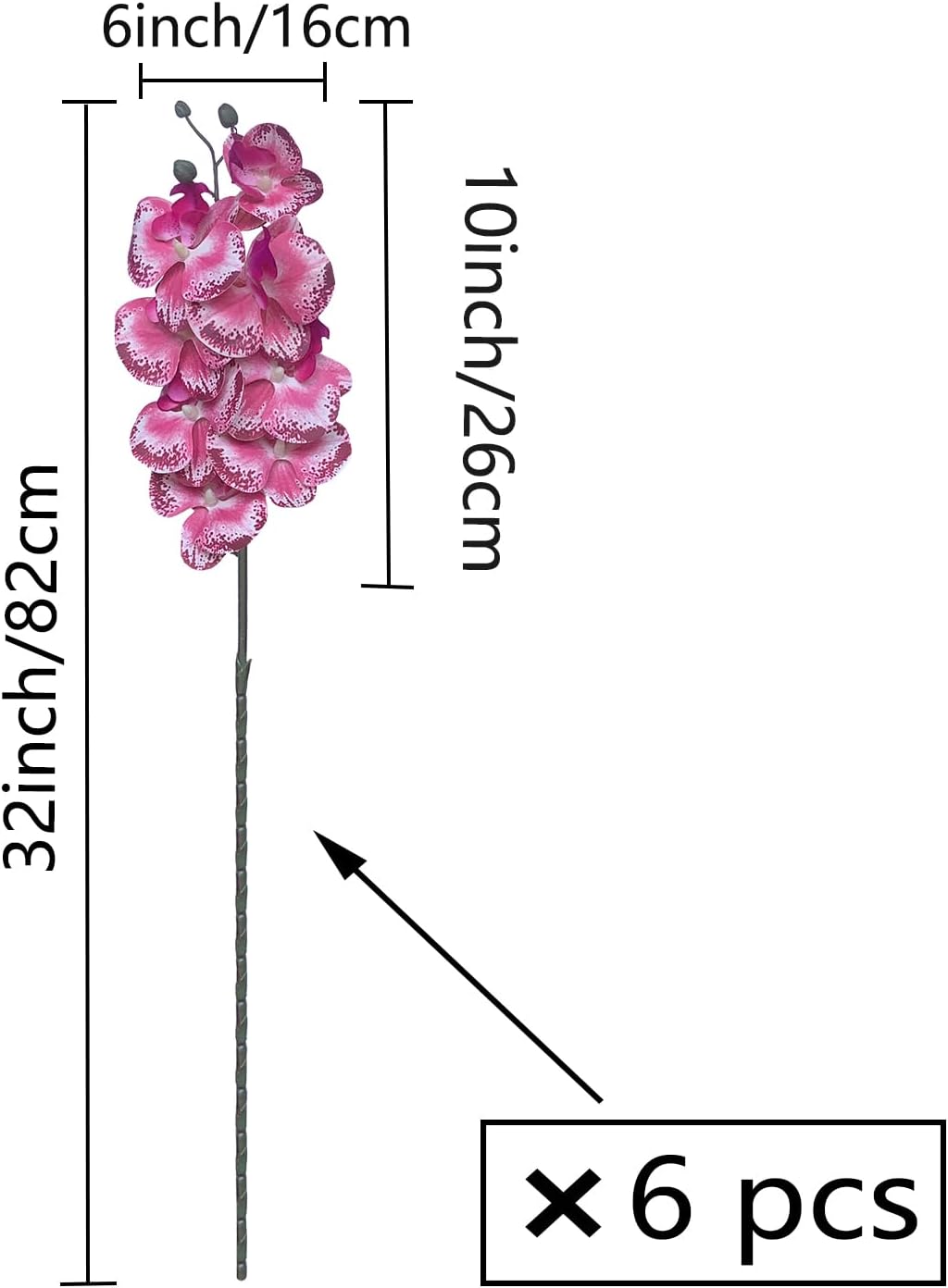 FagusHome 32" Artificial Phalaenopsis Flowers 6 Pcs with 4 Bundles Leaves Artificial Orchid Flowers Stem Plants for Home Décor (6Pcs)