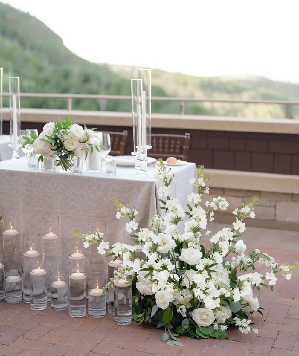 IPOPU Champagne Artificial Delphinium Flowers 33.5" Long Stem Artificial Flowers Fake Flowers for Wedding Centerpieces for Home Tables Party Decor（Champagne）