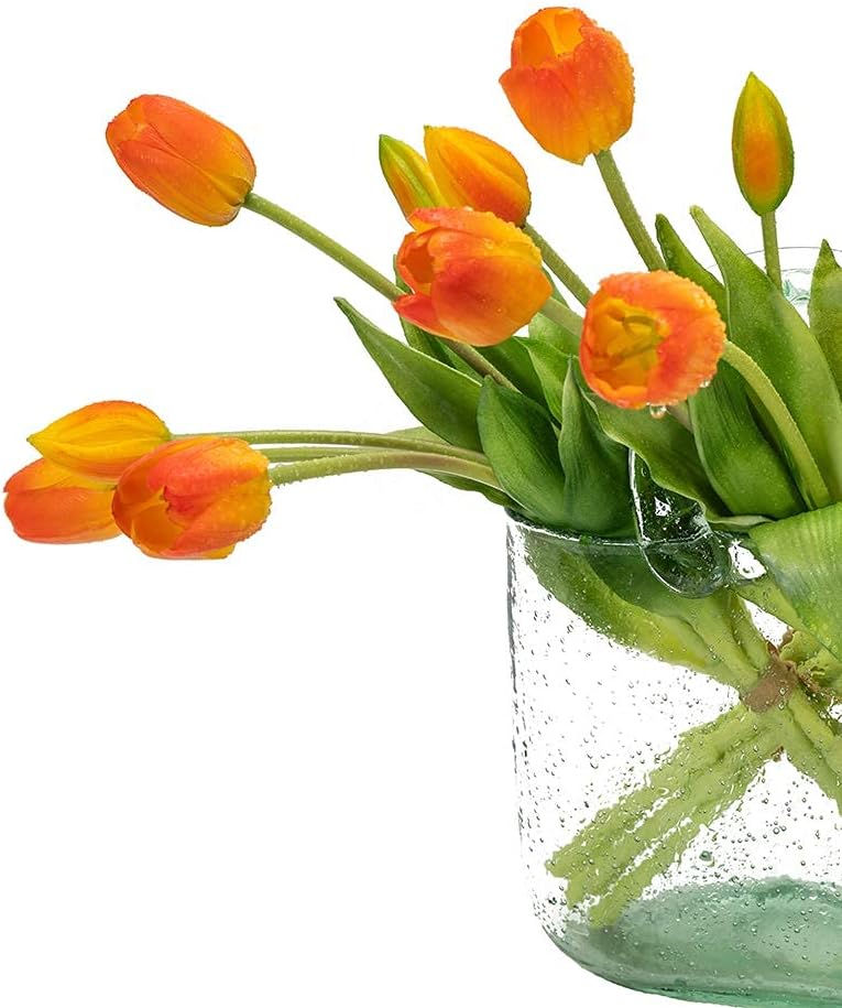 DUYONE 15pcs Artificial Tulips Flowers, Real Touch Latex Bouquet, Fake Tulips for Office Wedding Party Home Kitchen Garden Decoration(White,15pcs)