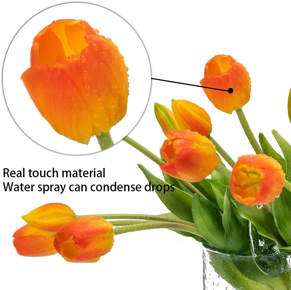 DUYONE 15pcs Artificial Tulips Flowers, Real Touch Latex Bouquet, Fake Tulips for Office Wedding Party Home Kitchen Garden Decoration(White,15pcs)