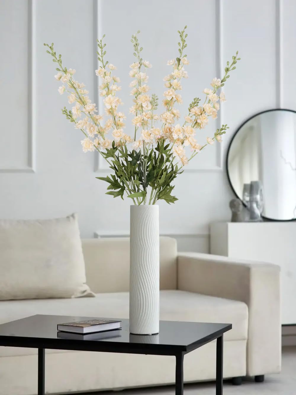 IPOPU Champagne Artificial Delphinium Flowers 33.5" Long Stem Artificial Flowers Fake Flowers for Wedding Centerpieces for Home Tables Party Decor（Champagne）