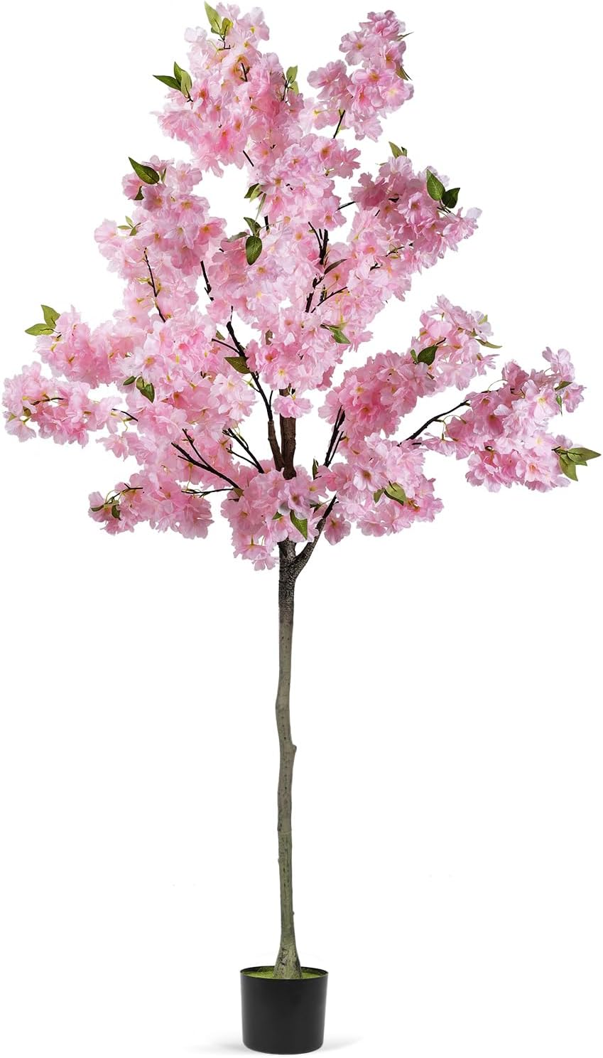 PINPON 6FT Artificial Cherry Blossom Tree for Home Decor, Tall Fake Plant Potted Silk Trees, Faux Floor Tree for Indoor Outdoor Living Room Garden Decoration, Pink