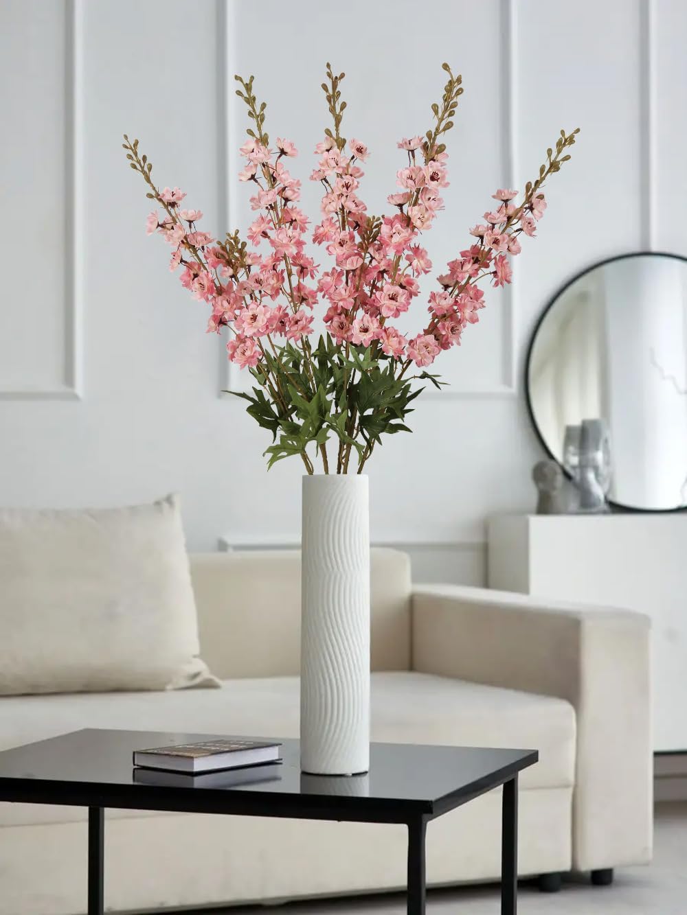 IPOPU Champagne Artificial Delphinium Flowers 33.5" Long Stem Artificial Flowers Fake Flowers for Wedding Centerpieces for Home Tables Party Decor（Champagne）