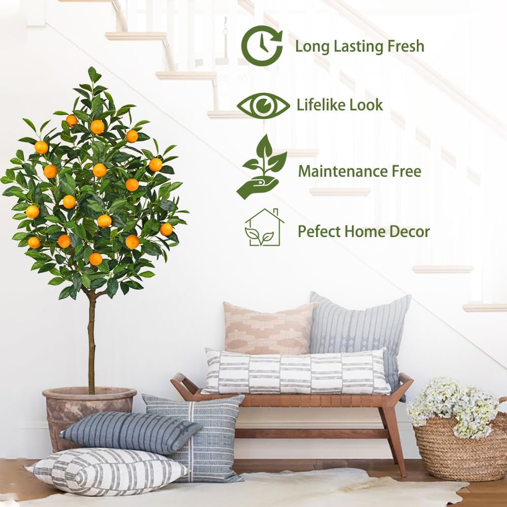 Oairse 150 cm Artificial Plants, Large Orange Tree, Artificial Plant, Orange Tree, Large in Pot, Artificial Tree for Indoor and Outdoor Use, Modern Decoration, Bathroom, Living Room, Bedroom, Balcony