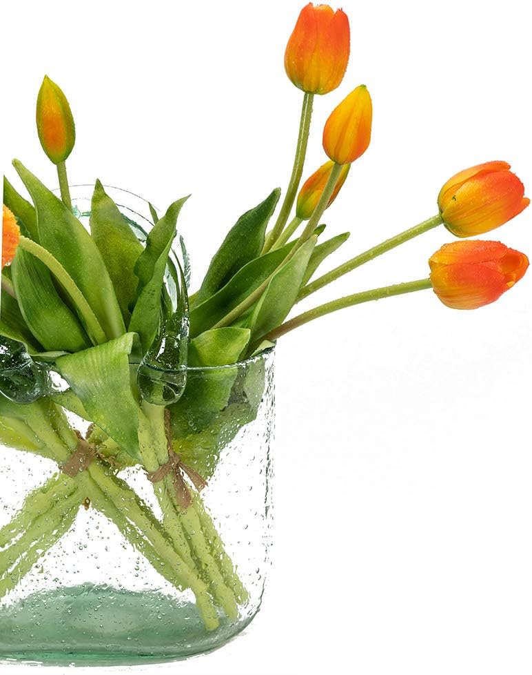 DUYONE 15pcs Artificial Tulips Flowers, Real Touch Latex Bouquet, Fake Tulips for Office Wedding Party Home Kitchen Garden Decoration(White,15pcs)