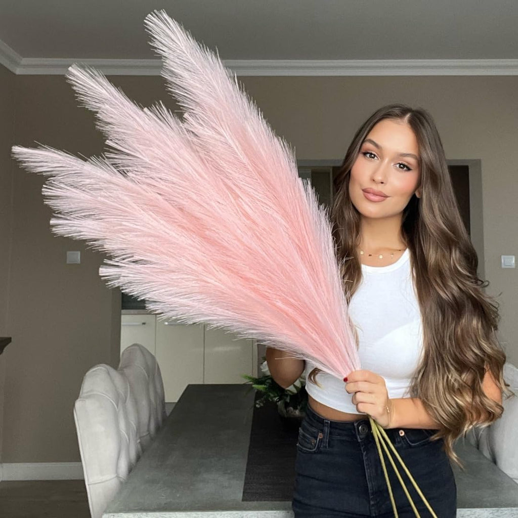 VOULUX Extra Large Tall Blue Fake Faux Artificial Pampas Grass Large Fluffy x3 115cm Stems x18 Decorative Artificial Flora Feathers For Floor Vases Tall Blue Plant Flowers Long Pampas Grass