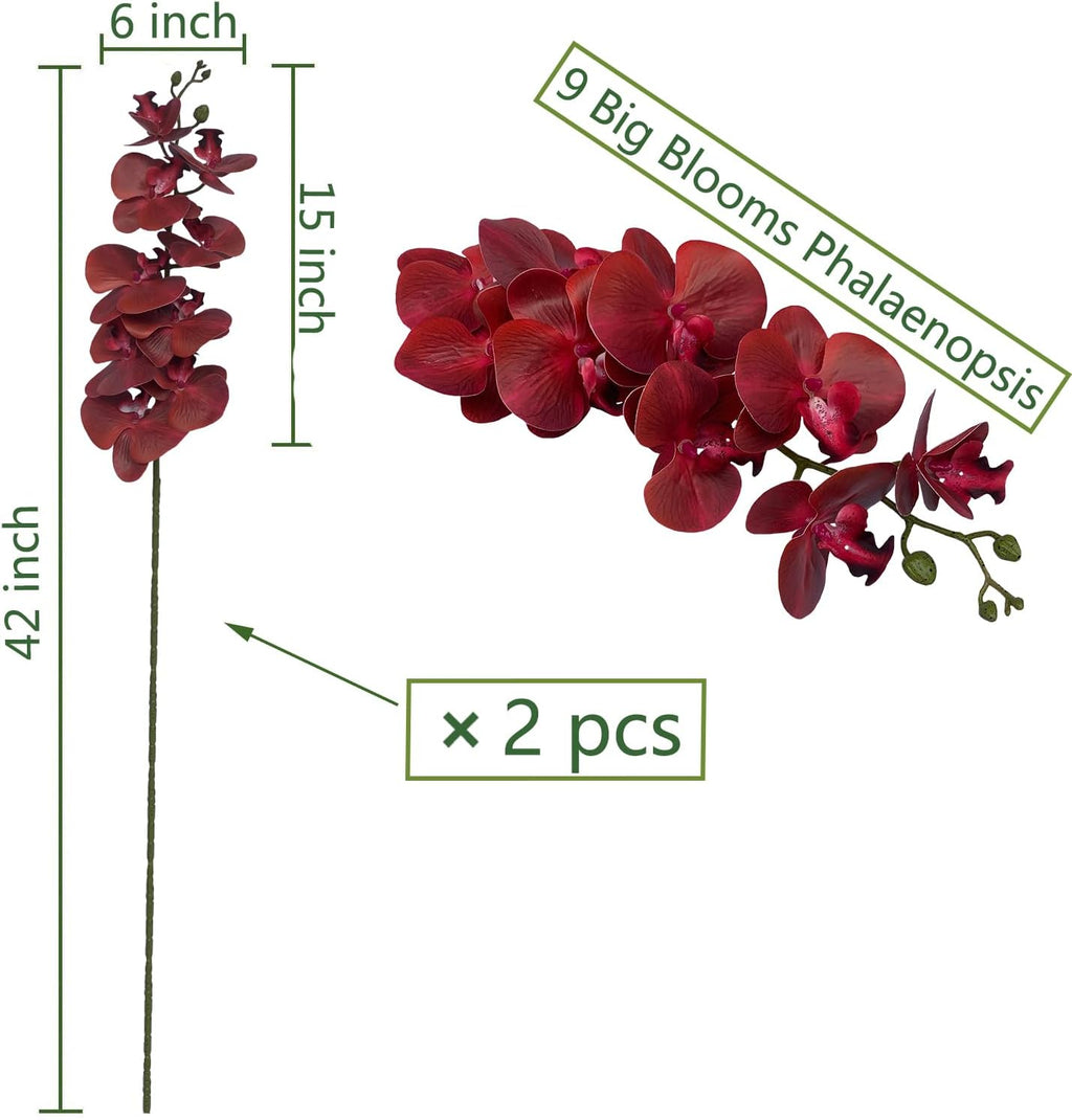 FagusHome Artificial Phalaenopsis Flowers Branches 9 Large Blooms Artificial Orchid Flowers Stem Plants 42 Inches 2 Pcs for Home Wedding Décor (Blue)
