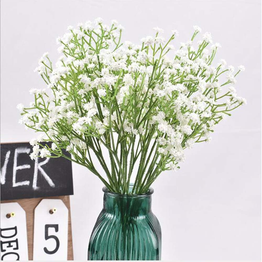 Flow.month 5Pcs Artificial Flowers, Fake Flowers Silk Plastic Artificial Gypsophila Realistic Flower Arrangements Wedding Decoration Table Centerpieces(White)