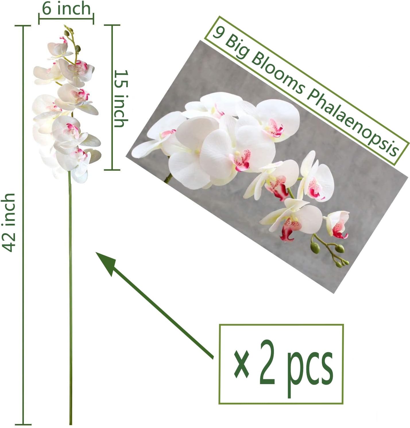 FagusHome Artificial Phalaenopsis Flowers Branches 9 Large Blooms Artificial Orchid Flowers Stem Plants 42 Inches 2 Pcs for Home Wedding Décor (Blue)