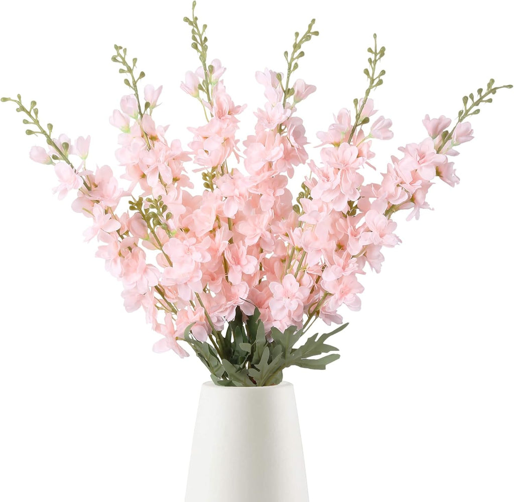 INSUNSIX Blue Silk Flowers 6PCS Real Touch Delphinium Artificial Flowers Blue Larkspur Faux Flowers Realistic Tall Flowers for Vase Wedding Centerpieces for Tables Home Decor (Blue)