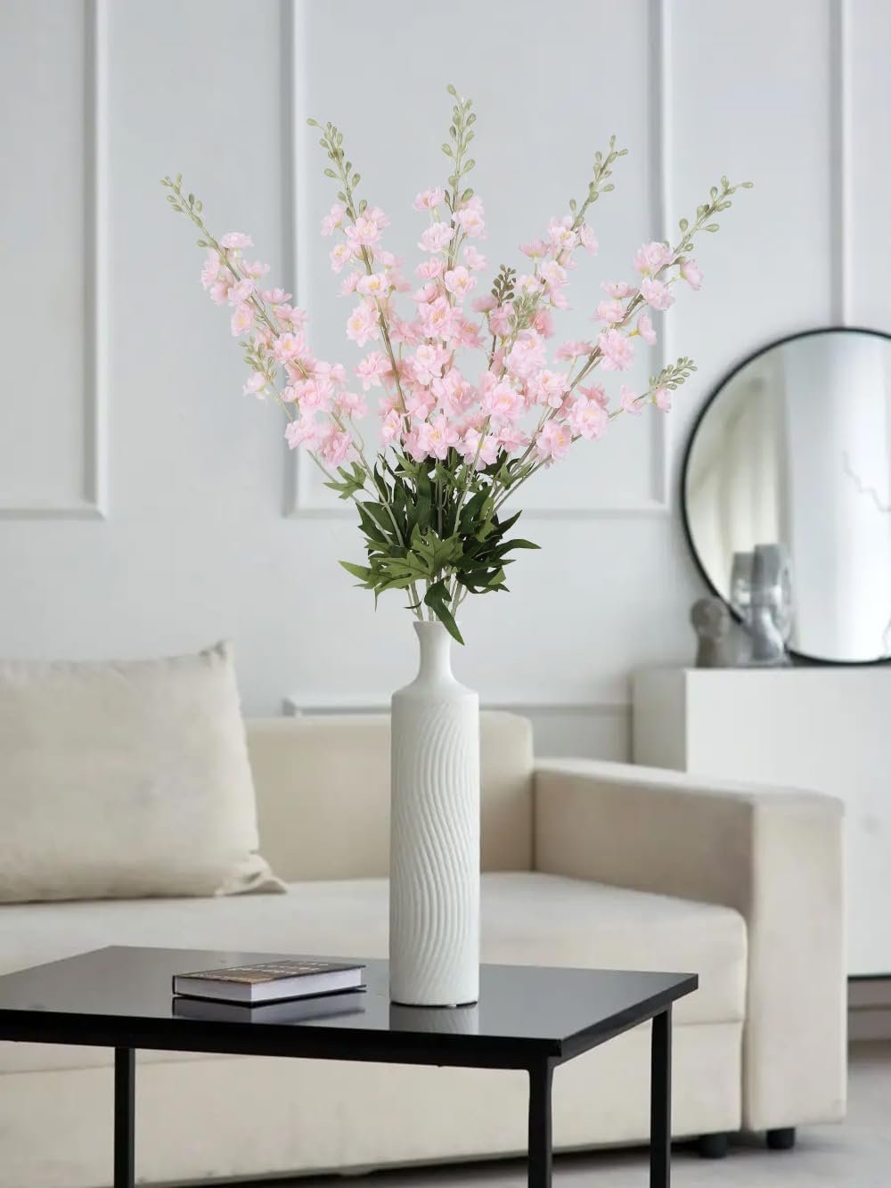 IPOPU Champagne Artificial Delphinium Flowers 33.5" Long Stem Artificial Flowers Fake Flowers for Wedding Centerpieces for Home Tables Party Decor（Champagne）